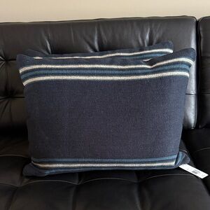 New Ralph Lauren Dark Blue Pillow with Stripes Linen 100% 15x20